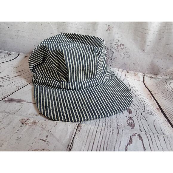 Train Conductor Youth Hat Striped Engineer Cap Blue Hickory Stripe Railroad - Picture 1 of 6
